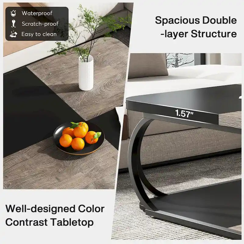 Table basse carrée à 2 niveaux de 99 cm avec cadre en métal pour salon