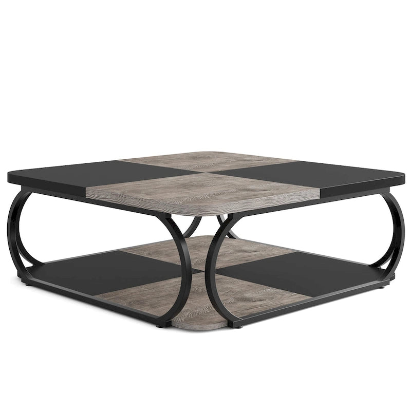Table basse carrée à 2 niveaux de 99 cm avec cadre en métal pour salon