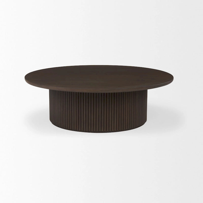 Table basse ronde cannelée en bois marron foncé Terra 48L x 48W x 15H