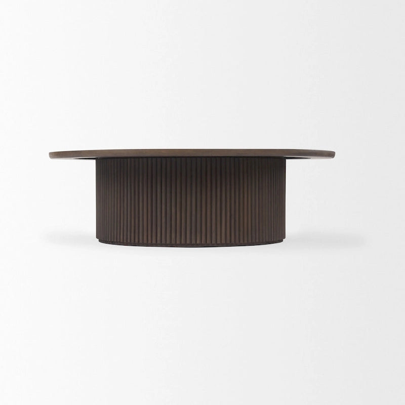 Table basse ronde cannelée en bois marron foncé Terra 48L x 48W x 15H