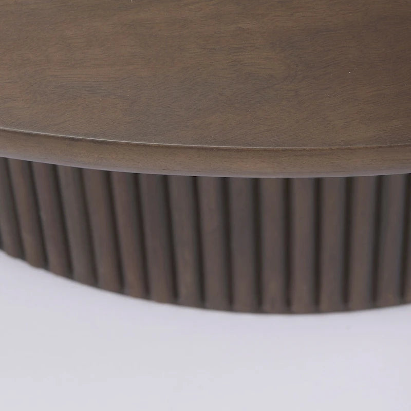 Table basse ronde cannelée en bois marron foncé Terra 48L x 48W x 15H