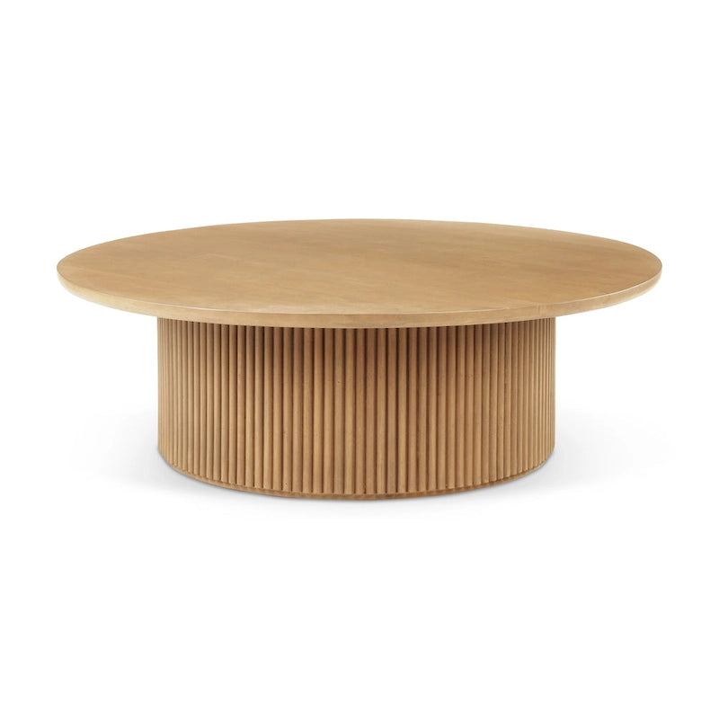 Table basse ronde cannelée en bois marron foncé Terra 48L x 48W x 15H