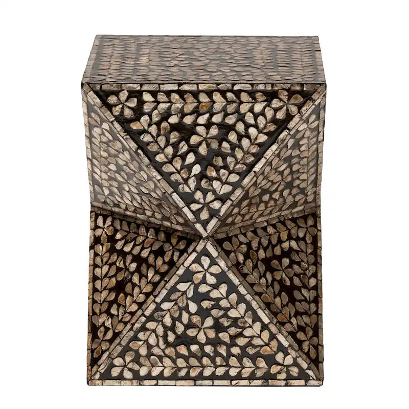 Table d'appoint Feronia moderne bohème noire et bronze en nacre