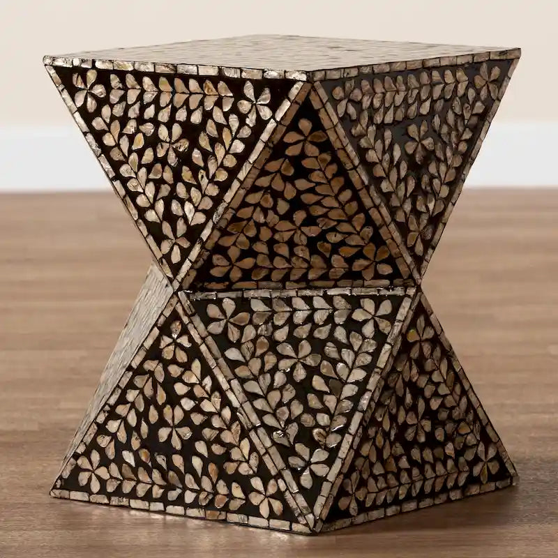 Table d'appoint Feronia moderne bohème noire et bronze en nacre