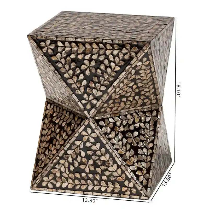 Table d'appoint Feronia moderne bohème noire et bronze en nacre