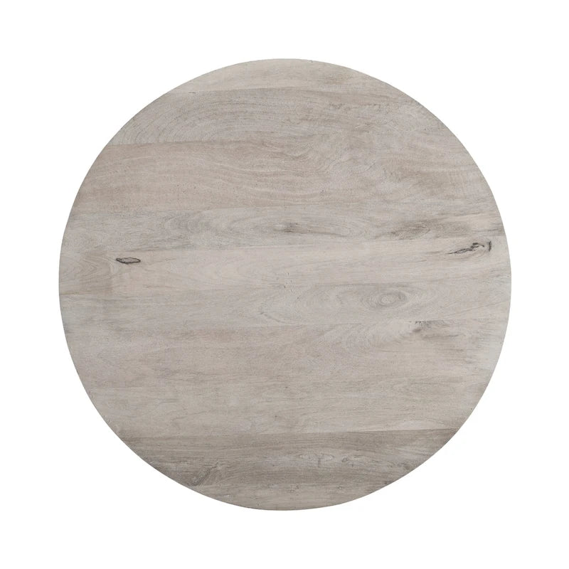 Table basse de 36 pouces, forme de tambour fabriquée à la main, bois de manguier blanc lavé