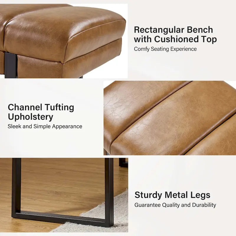 Banc capitonné Laurens Modern 52,5 po avec pieds en métal par HULALA HOME