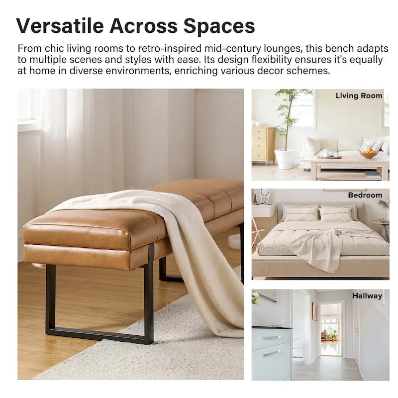Banc capitonné Laurens Modern 52,5 po avec pieds en métal par HULALA HOME