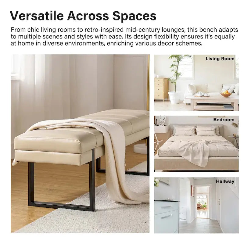 Banc capitonné Laurens Modern 52,5 po avec pieds en métal par HULALA HOME