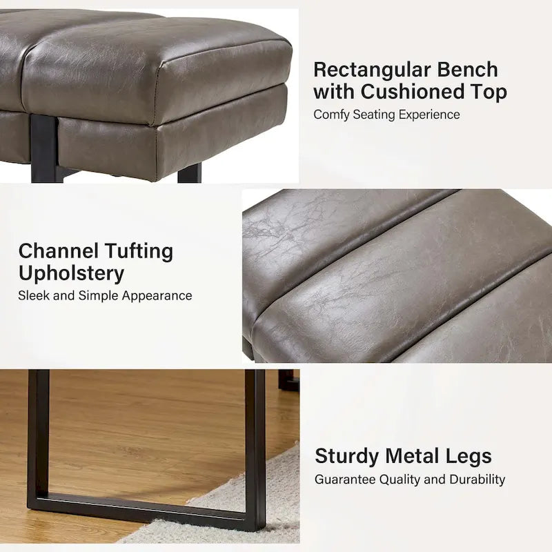 Banc capitonné Laurens Modern 52,5 po avec pieds en métal par HULALA HOME