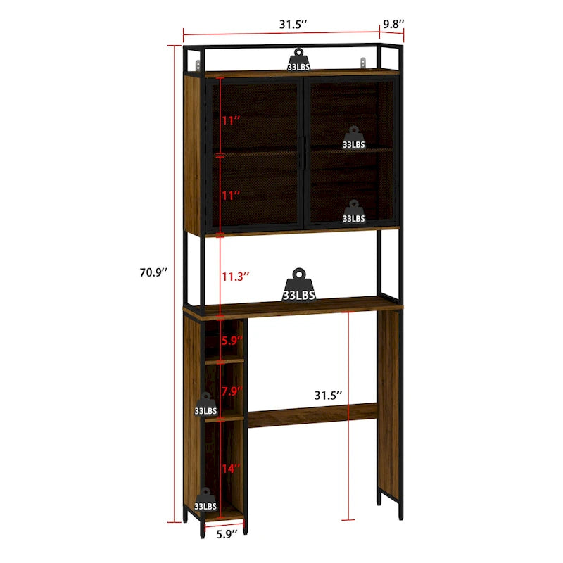 Étagère de rangement au-dessus des toilettes, Organiseur au-dessus des toilettes, Salle de bain