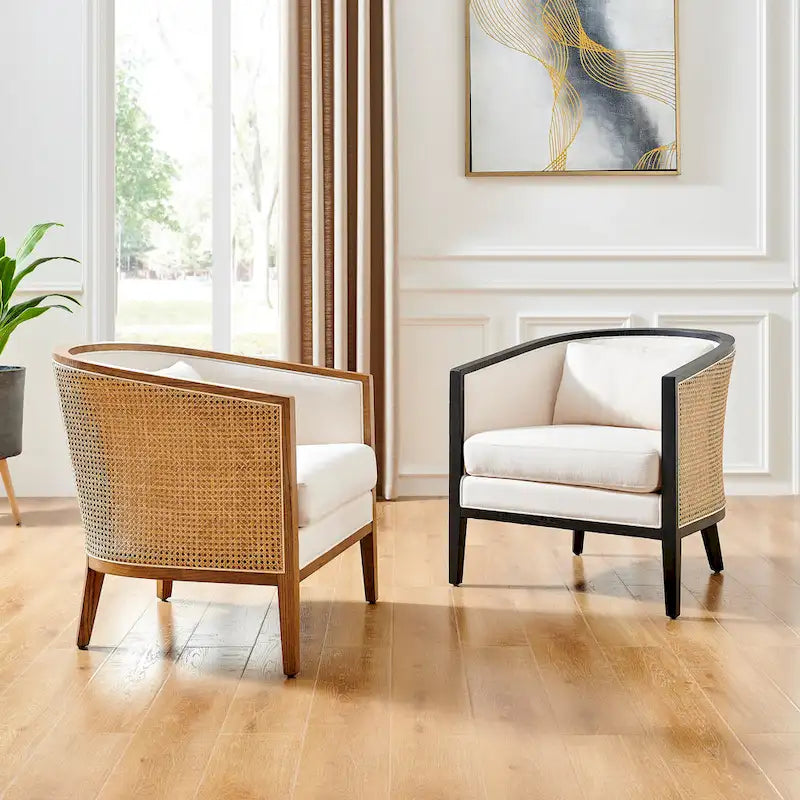 Fauteuil d'appoint en lin et rotin Tillman