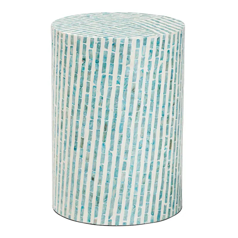 Table d'appoint en nacre blanc et bleu Draven Modern Bohemian