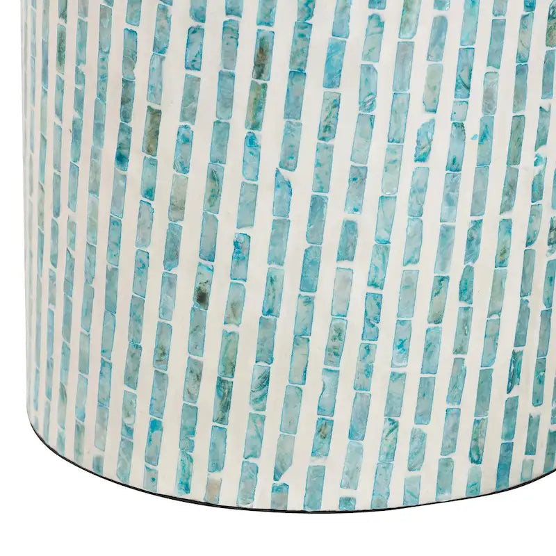 Table d'appoint en nacre blanc et bleu Draven Modern Bohemian