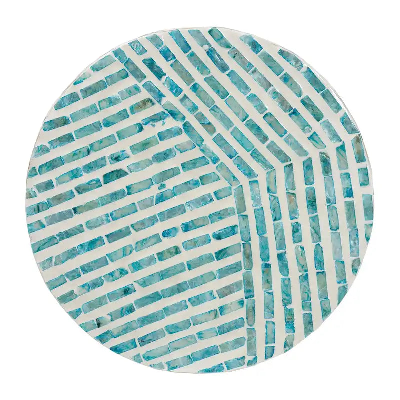 Table d'appoint en nacre blanc et bleu Draven Modern Bohemian