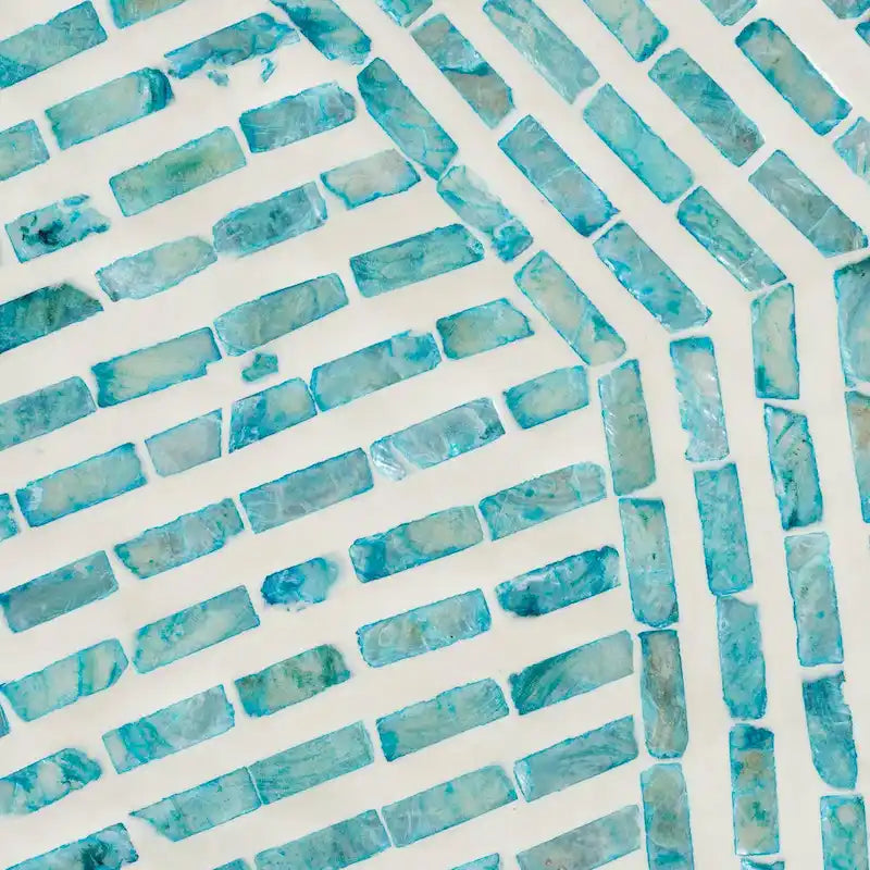 Table d'appoint en nacre blanc et bleu Draven Modern Bohemian