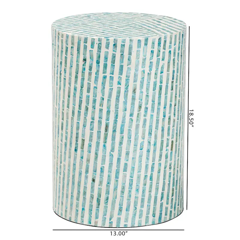 Table d'appoint en nacre blanc et bleu Draven Modern Bohemian