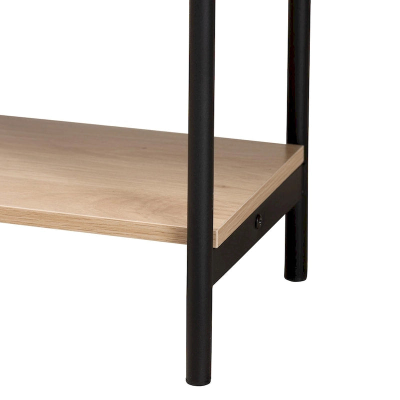 Console Sherwin Mid-Century Modern en brun clair et noir avec 2 tiroirs et accent en rotin tressé
