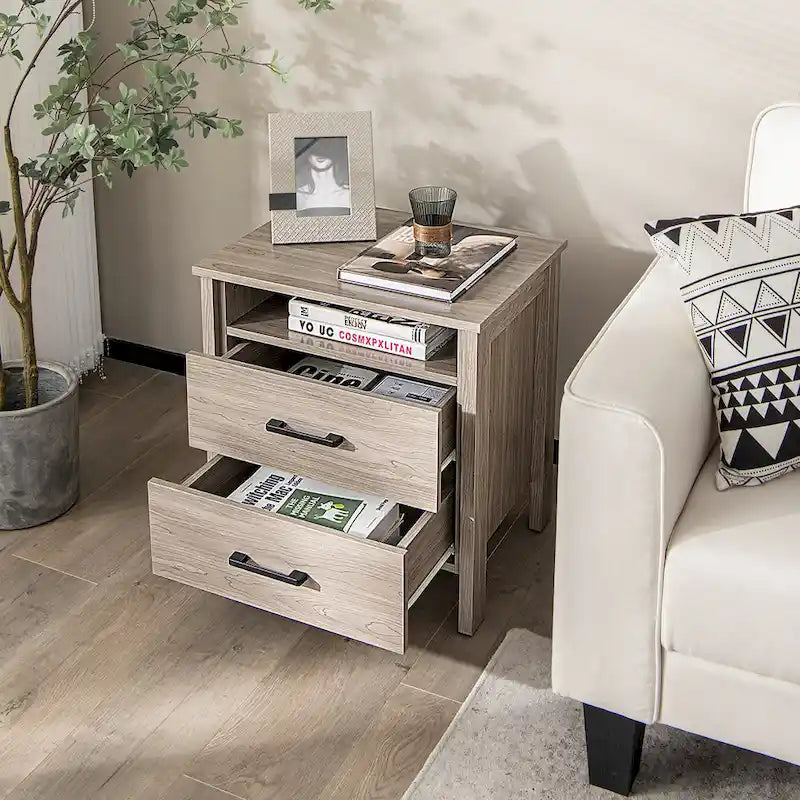 Costway Table de Chevet Commode Rustique Table d'Appoint Compartiment de Rangement - 21.5 x 17 x 23