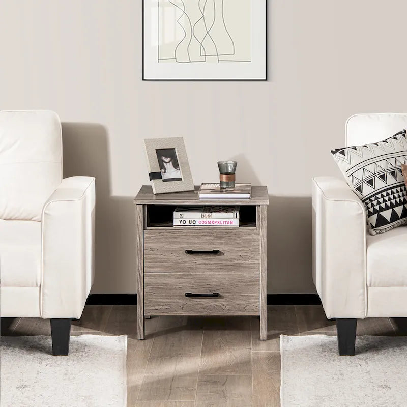 Costway Table de Chevet Commode Rustique Table d'Appoint Compartiment de Rangement - 21.5 x 17 x 23