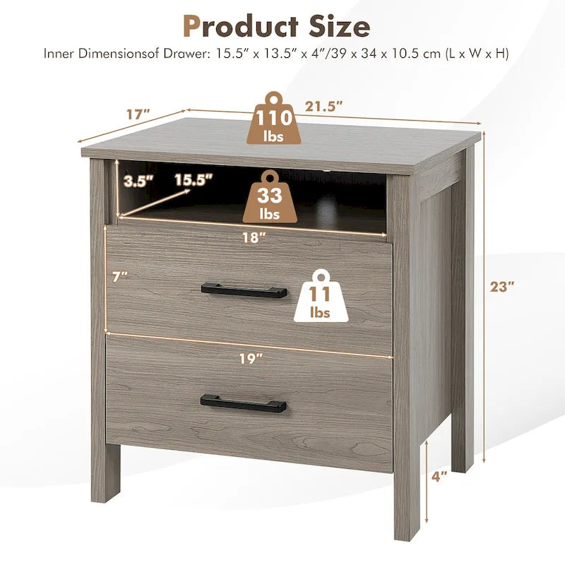 Costway Table de Chevet Commode Rustique Table d'Appoint Compartiment de Rangement - 21.5 x 17 x 23
