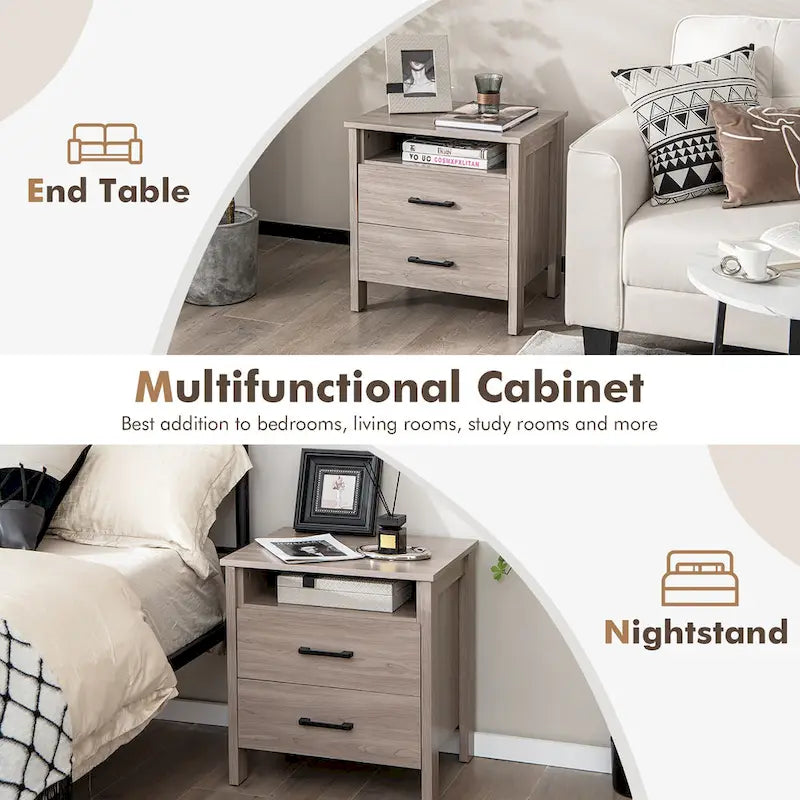 Costway Table de Chevet Commode Rustique Table d'Appoint Compartiment de Rangement - 21.5 x 17 x 23