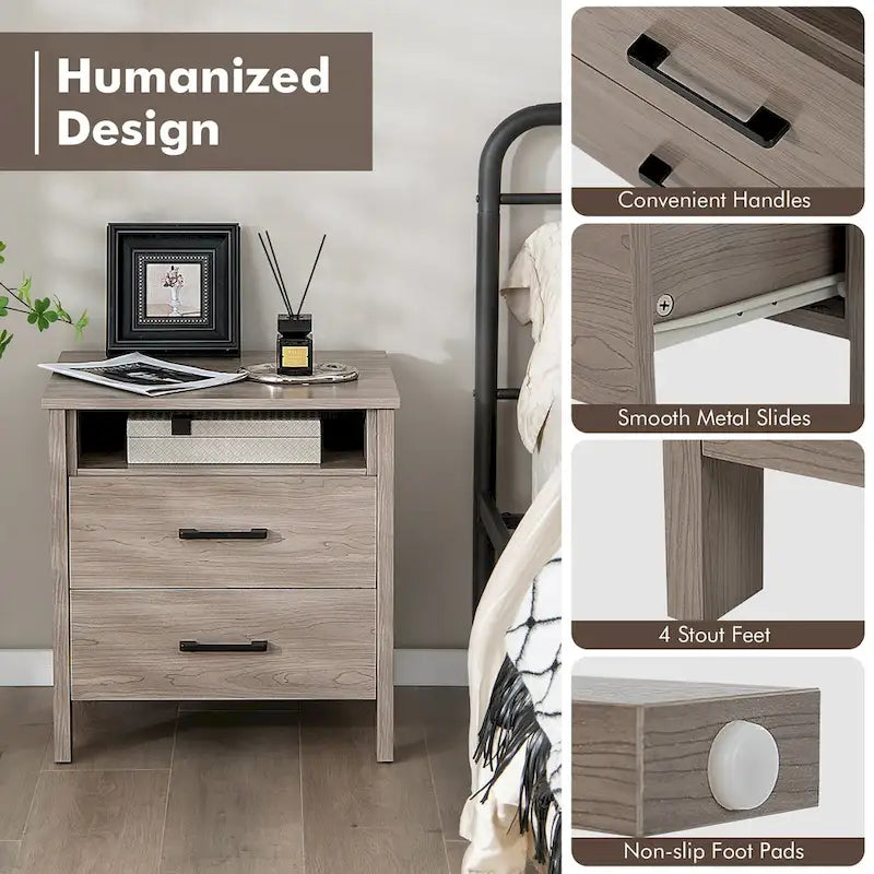 Costway Table de Chevet Commode Rustique Table d'Appoint Compartiment de Rangement - 21.5 x 17 x 23