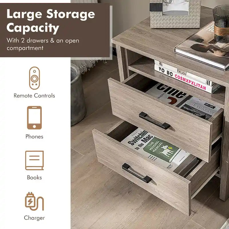 Costway Table de Chevet Commode Rustique Table d'Appoint Compartiment de Rangement - 21.5 x 17 x 23