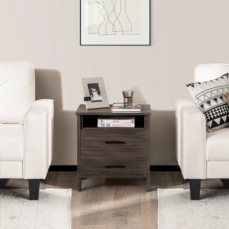 Costway Table de Chevet Commode Rustique Table d'Appoint Compartiment de Rangement - 21.5 x 17 x 23