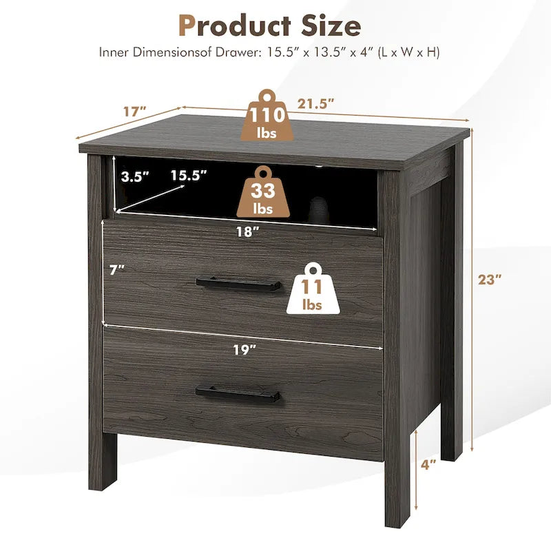 Costway Table de Chevet Commode Rustique Table d'Appoint Compartiment de Rangement - 21.5 x 17 x 23