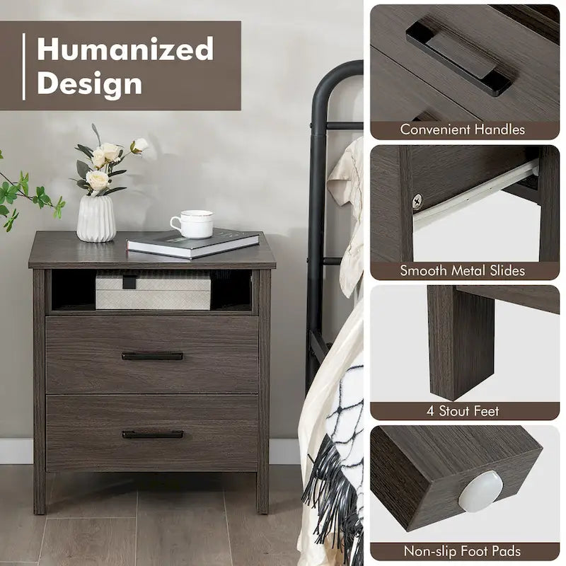 Costway Table de Chevet Commode Rustique Table d'Appoint Compartiment de Rangement - 21.5 x 17 x 23
