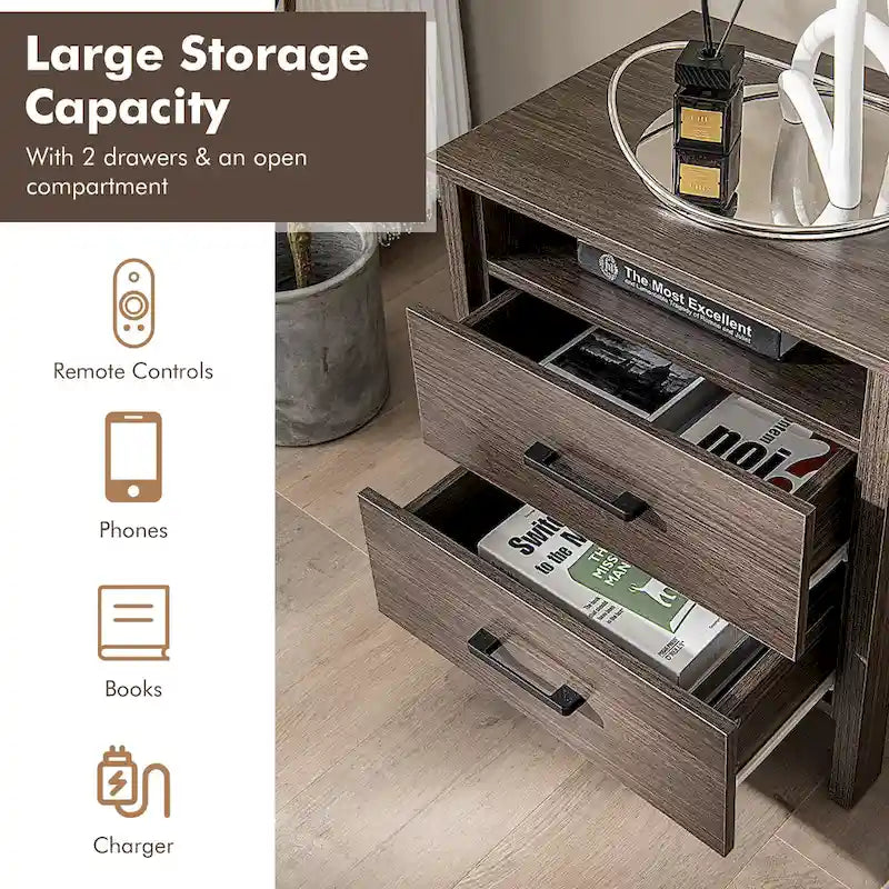 Costway Table de Chevet Commode Rustique Table d'Appoint Compartiment de Rangement - 21.5 x 17 x 23
