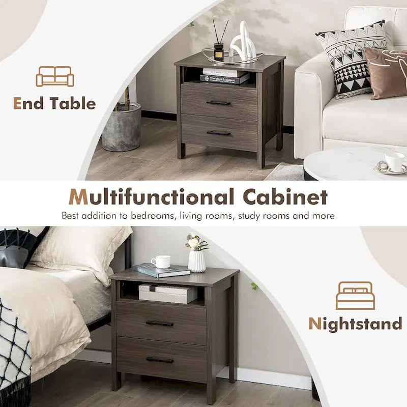 Costway Table de Chevet Commode Rustique Table d'Appoint Compartiment de Rangement - 21.5 x 17 x 23