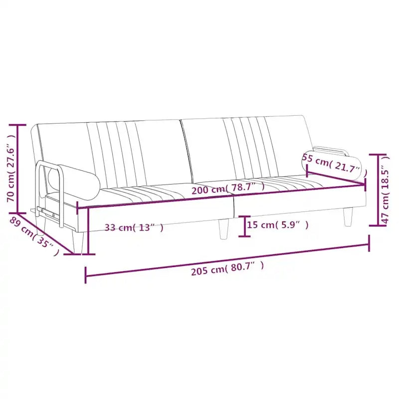 vidaXL Canapé-lit avec accoudoirs Canapé inclinable Causeuse Pliante Lit de repos Velours - 205 x 89 x 70 cm