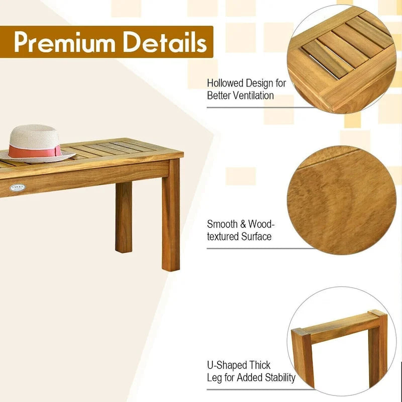 Banc de salle à manger en bois d'acacia de 52 po avec siège à lattes - 52 x 13,5 x 17 po (L x l x H)