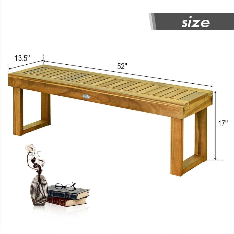 Banc de salle à manger en bois d'acacia de 52 po avec siège à lattes - 52 x 13,5 x 17 po (L x l x H)