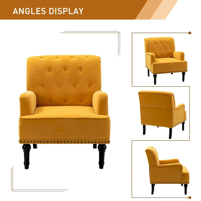 Fauteuil club capitonné Geltrude de HULALA HOME, de style transitionnel, avec pieds tournés en bois