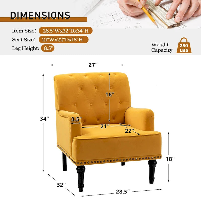Fauteuil club capitonné Geltrude de HULALA HOME, de style transitionnel, avec pieds tournés en bois