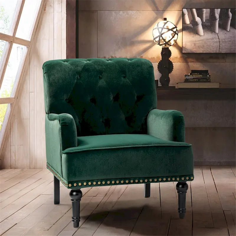 Fauteuil club capitonné Geltrude de HULALA HOME, de style transitionnel, avec pieds tournés en bois