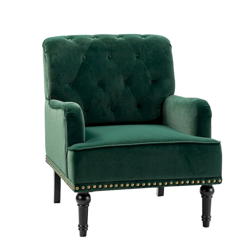 Fauteuil club capitonné Geltrude de HULALA HOME, de style transitionnel, avec pieds tournés en bois