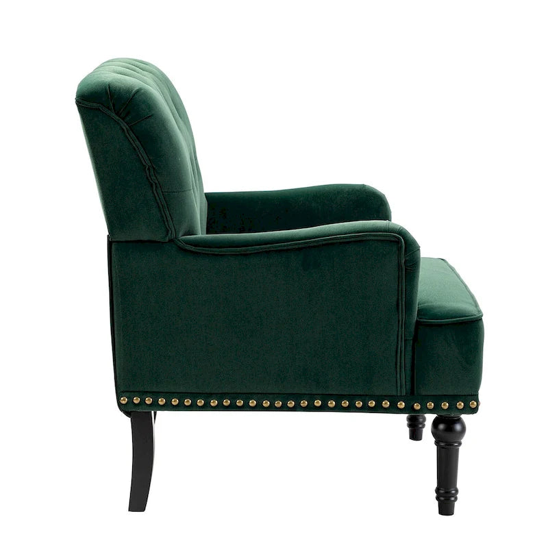 Fauteuil club capitonné Geltrude de HULALA HOME, de style transitionnel, avec pieds tournés en bois