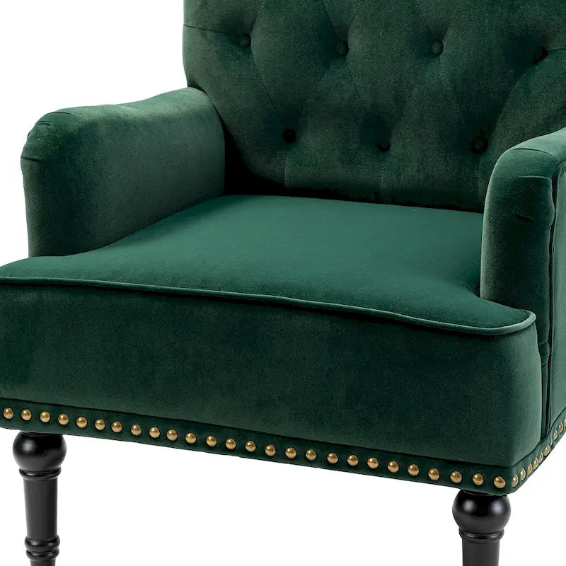 Fauteuil club capitonné Geltrude de HULALA HOME, de style transitionnel, avec pieds tournés en bois