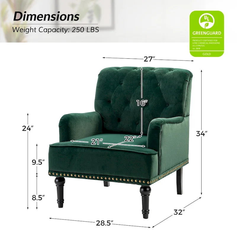 Fauteuil club capitonné Geltrude de HULALA HOME, de style transitionnel, avec pieds tournés en bois