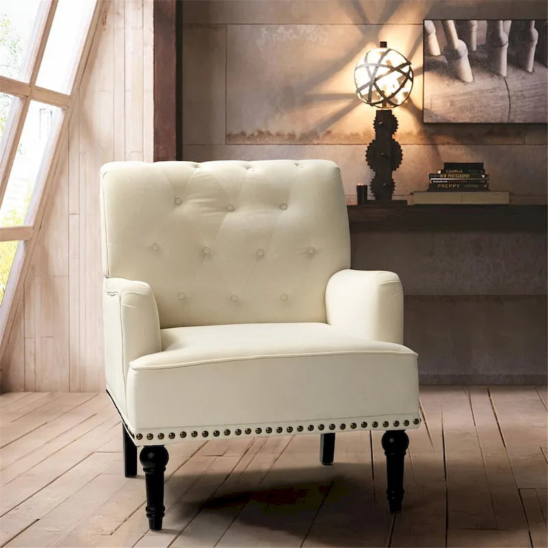 Fauteuil club capitonné Geltrude de HULALA HOME, de style transitionnel, avec pieds tournés en bois