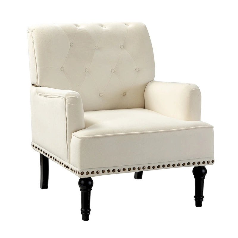 Fauteuil club capitonné Geltrude de HULALA HOME, de style transitionnel, avec pieds tournés en bois