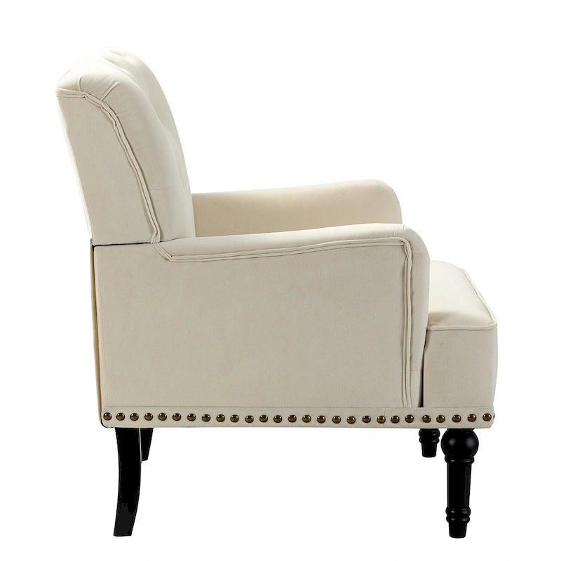 Fauteuil club capitonné Geltrude de HULALA HOME, de style transitionnel, avec pieds tournés en bois
