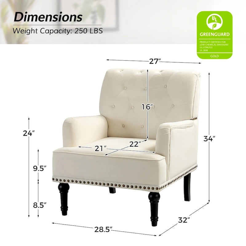 Fauteuil club capitonné Geltrude de HULALA HOME, de style transitionnel, avec pieds tournés en bois