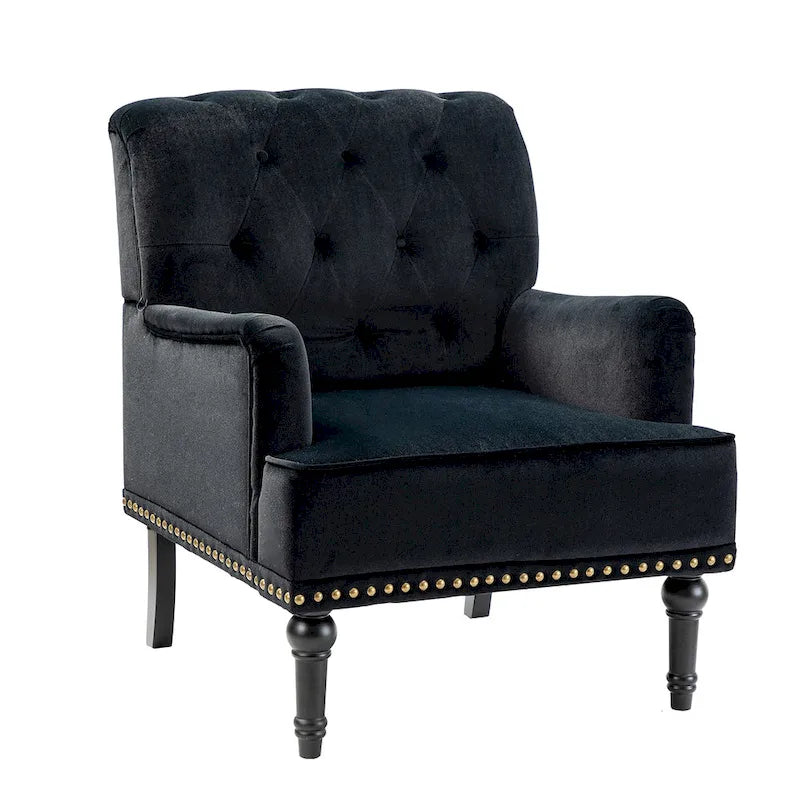 Fauteuil club capitonné Geltrude de HULALA HOME, de style transitionnel, avec pieds tournés en bois