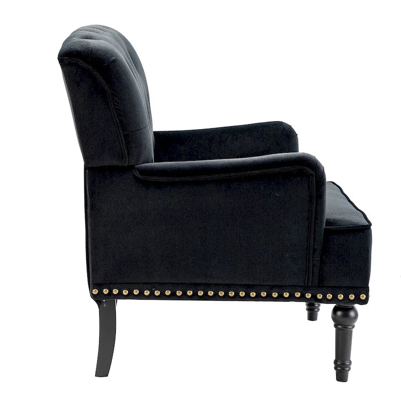 Fauteuil club capitonné Geltrude de HULALA HOME, de style transitionnel, avec pieds tournés en bois