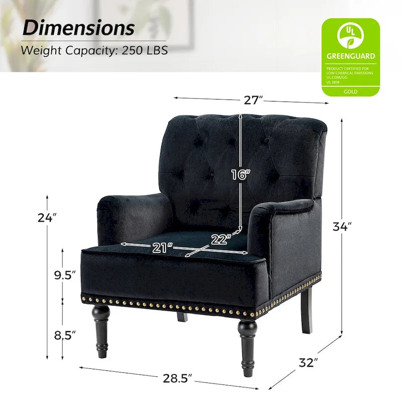 Fauteuil club capitonné Geltrude de HULALA HOME, de style transitionnel, avec pieds tournés en bois
